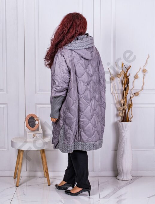 Geaca eleganta maxi cu maneci tricotate-gri cod 71284-1