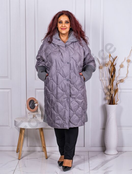 Geaca eleganta maxi cu maneci tricotate-gri cod 71284-1