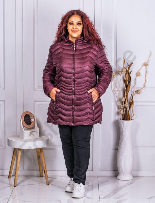 Geaca maxi pentru dama de lungime medie-marsala cod 2318-3