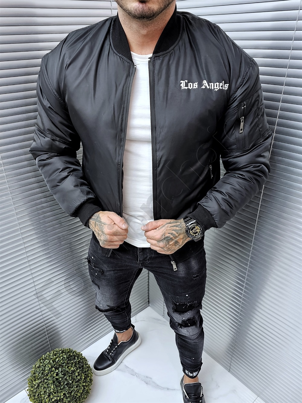 Geaca bomber groasa pentru barbati cu inscris Los Angels cod 2355