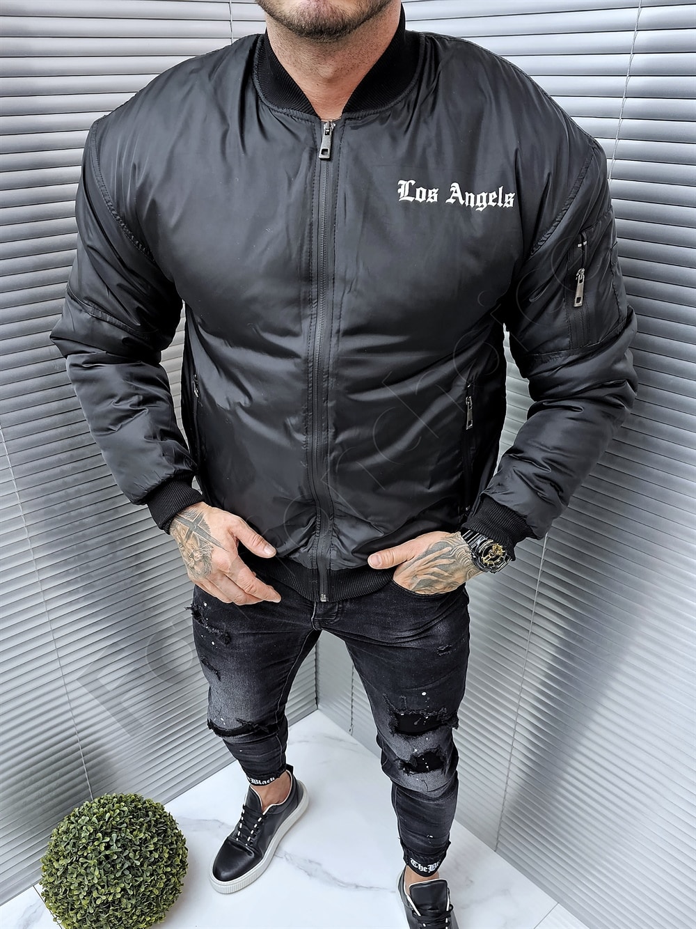 Geaca bomber groasa pentru barbati cu inscris Los Angels cod 2355