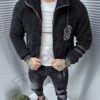 Geaca groasa din caracul cu detalii denim-negru cod 90200