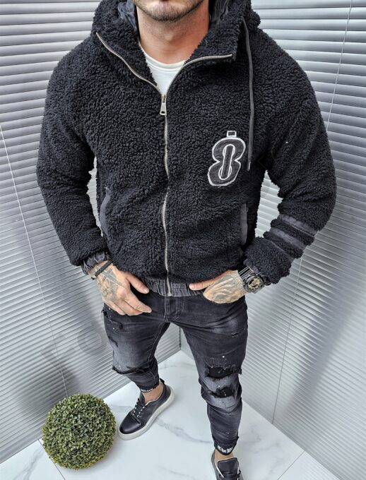 Geaca groasa din caracul cu detalii denim-negru cod 90200