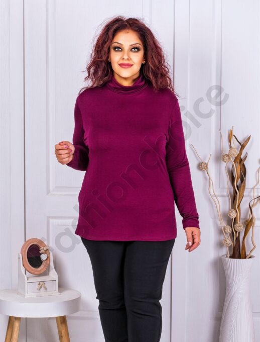 Bluza maxi cu guler inalt-marsala cod 1002-3