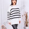 Pulover dama Oversize cu imprimeu dungi-alb cod 23712-1