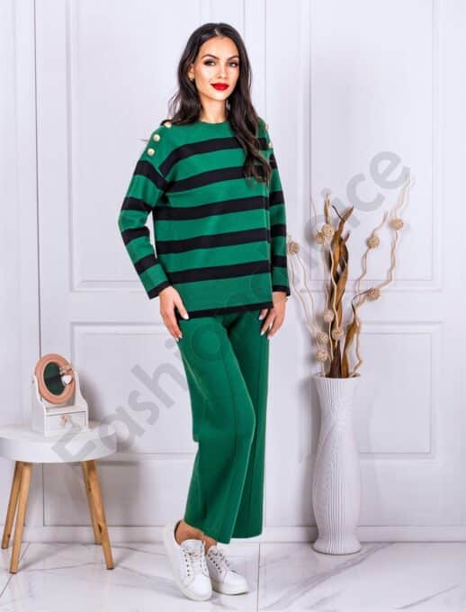 Compleu tricotat cu imprimeu dungi-verde cod 83739-2