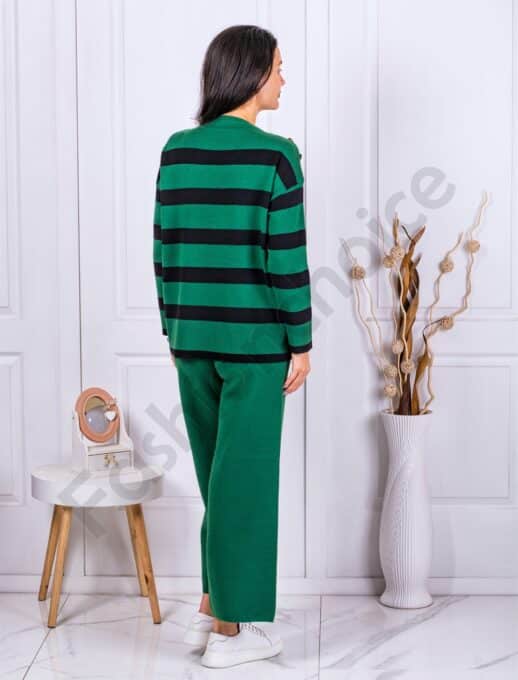 Compleu tricotat cu imprimeu dungi-verde cod 83739-2