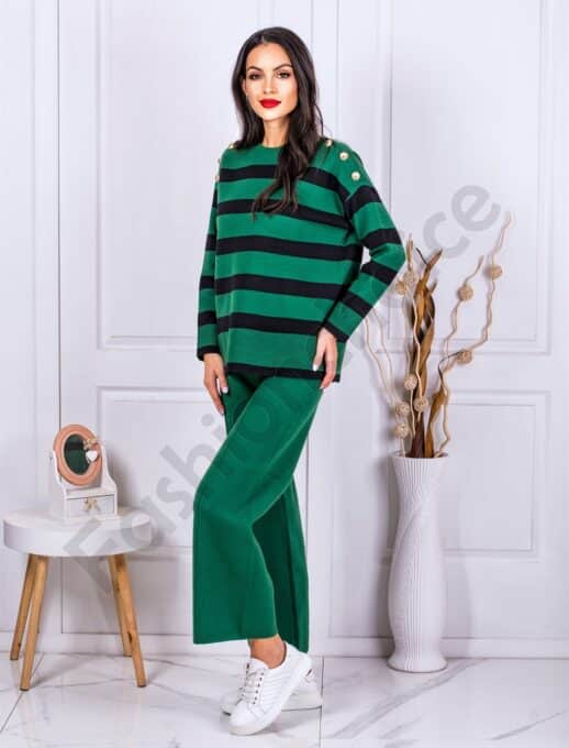 Compleu tricotat cu imprimeu dungi-verde cod 83739-2