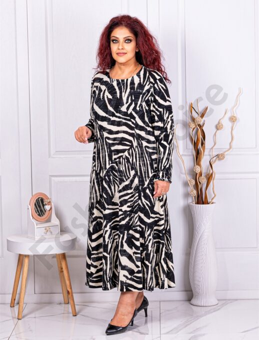 Rochie maxi din angora cu figuri abstracte-negru cod 236085А-1
