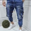 Blugi jogger cu buzunare cargo si catarame-albastru cod 913