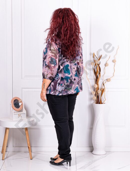 Bluza maxi din sifon cu imprimeu floral-petrol cod 21001