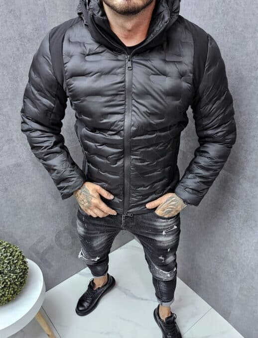 Geaca neagra pentru barbati cu efect 3D cod 42311