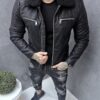 Geaca groasa din piele eco cu guler din eco blana-negru cod 88112
