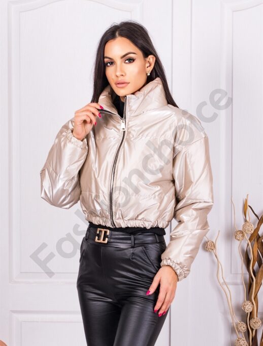 Geaca scurta cu guler inalt-auriu cod 8850-3