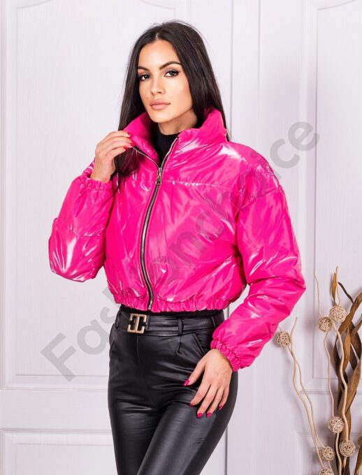 Geaca scurta cu guler inalt-fucsia cod 8850-1