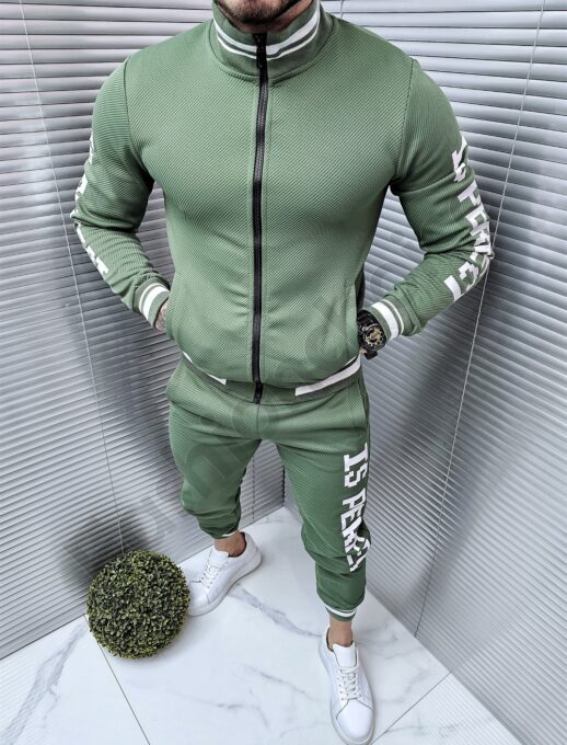 Compleu sport cu design in relief si inscriptii-verde cod 20-2