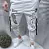 Pantalon cargo din fas cu inscriptii si catarame-gri deschis cod 9957-1