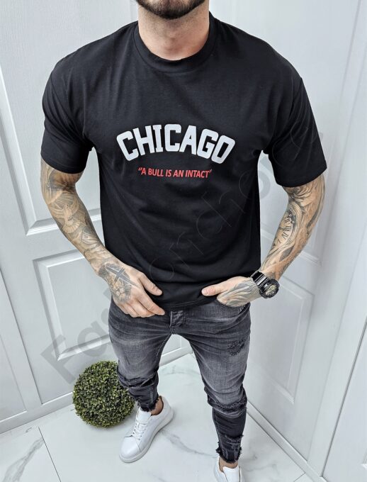 Tricou Oversize pentru barbati cu inscris Chicago in fata si spate cod 3080