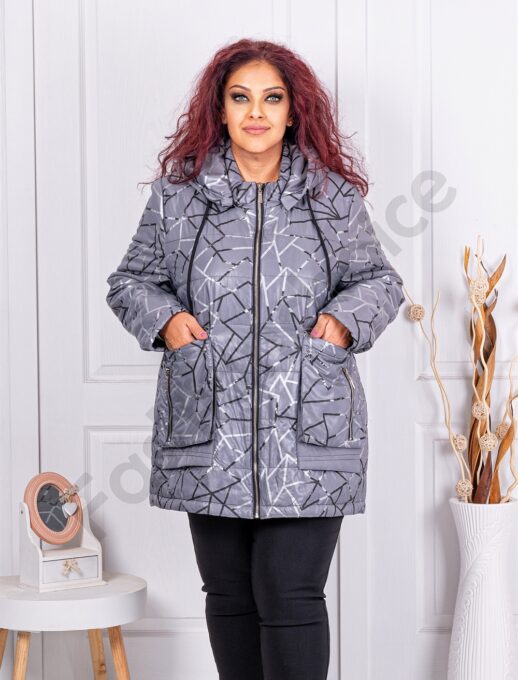 Geaca maxi groasa cu figuri argintii-gri cod 62184-1