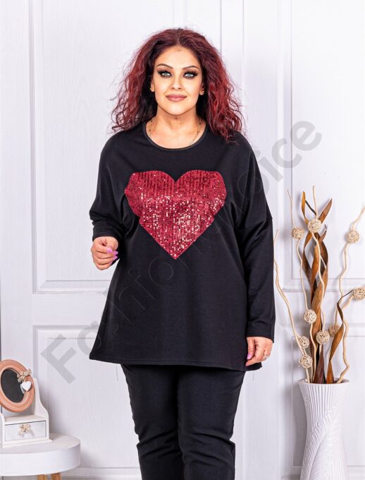 Tunica maxi cu aplicatie inima si paiete-negru/bordo cod 1229