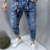 Blugi barbati cu patch-uri din denim si efect rupt-albastru cod 512