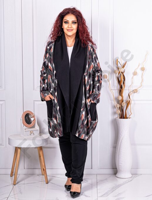Blazer maxi cu guler sal-kaki cod 2955-1