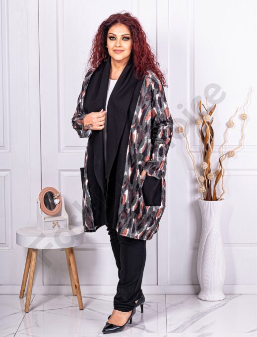 Blazer maxi cu guler sal-kaki cod 2955-1