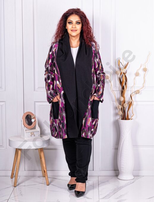 Blazer maxi cu guler sal-mov cod 2955-2