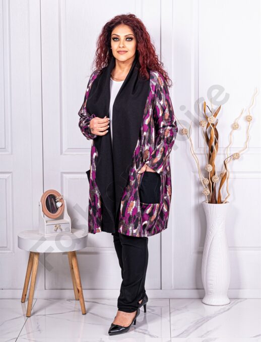 Blazer maxi cu guler sal-mov cod 2955-2