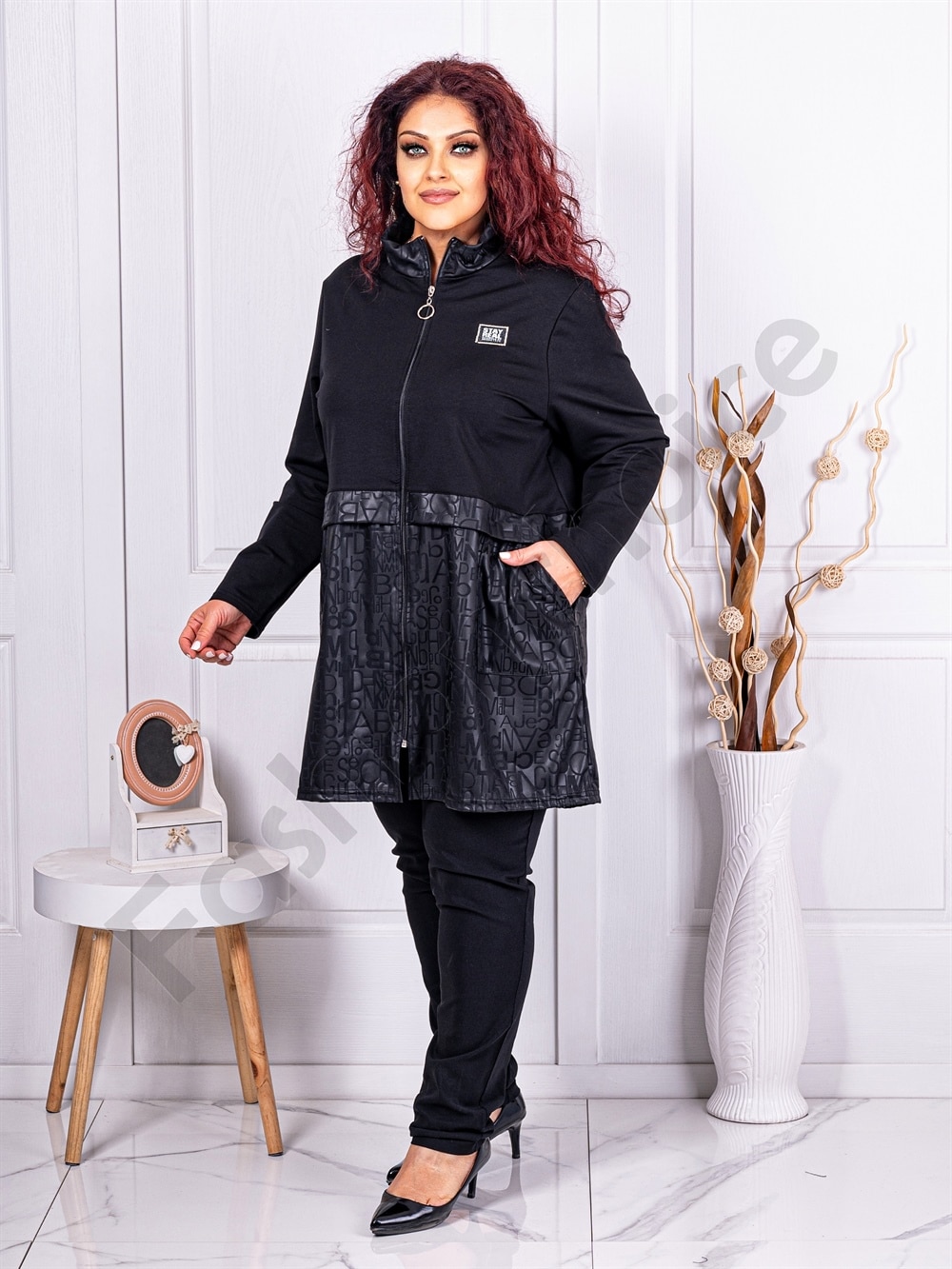 Jacheta maxi cu imprimeu litere cod 1182-2