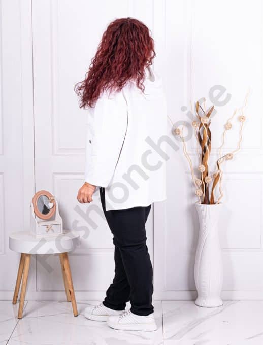 Jacheta maxi in combinatie cu denim si gluga-alb cod 10305-2