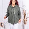Jacheta maxi in combinatie cu denim si gluga-kaki cod 10305-3