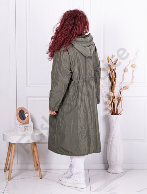 Trenci lung din fas pentru maxi dame cu gluga-kaki cod 9829-1