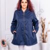 Trenci maxi din fas cu gluga-albastru inchis cod 2824-2