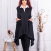 Vesta asimetrica lunga pentru maxi dame cu buzunare-negru cod 2982