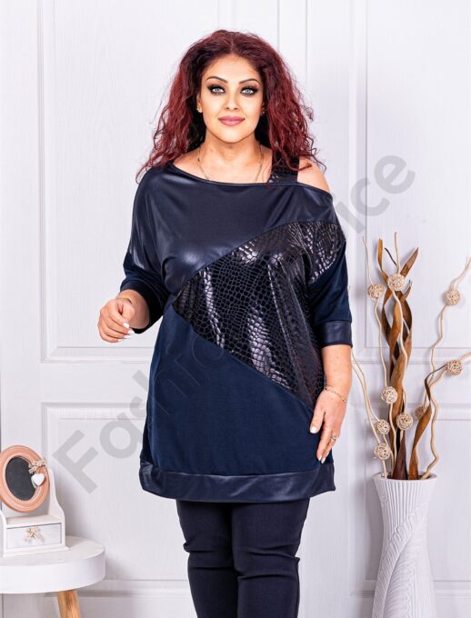 Tunica maxi cu design elegant-albastru inchis cod 1402-2