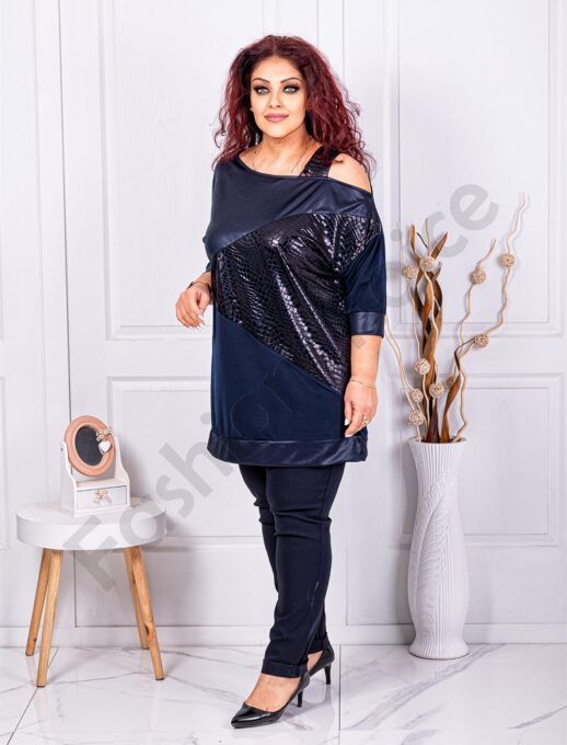 Tunica maxi cu design elegant-albastru inchis cod 1402-2