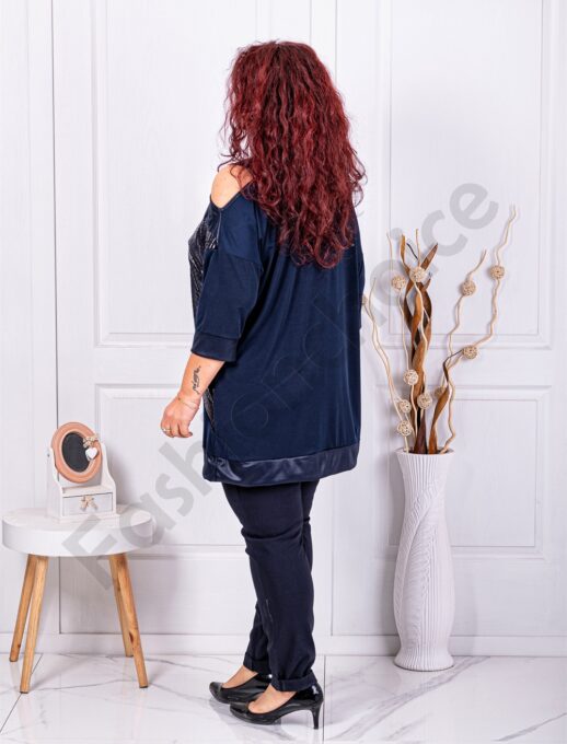 Tunica maxi cu design elegant-albastru inchis cod 1402-2