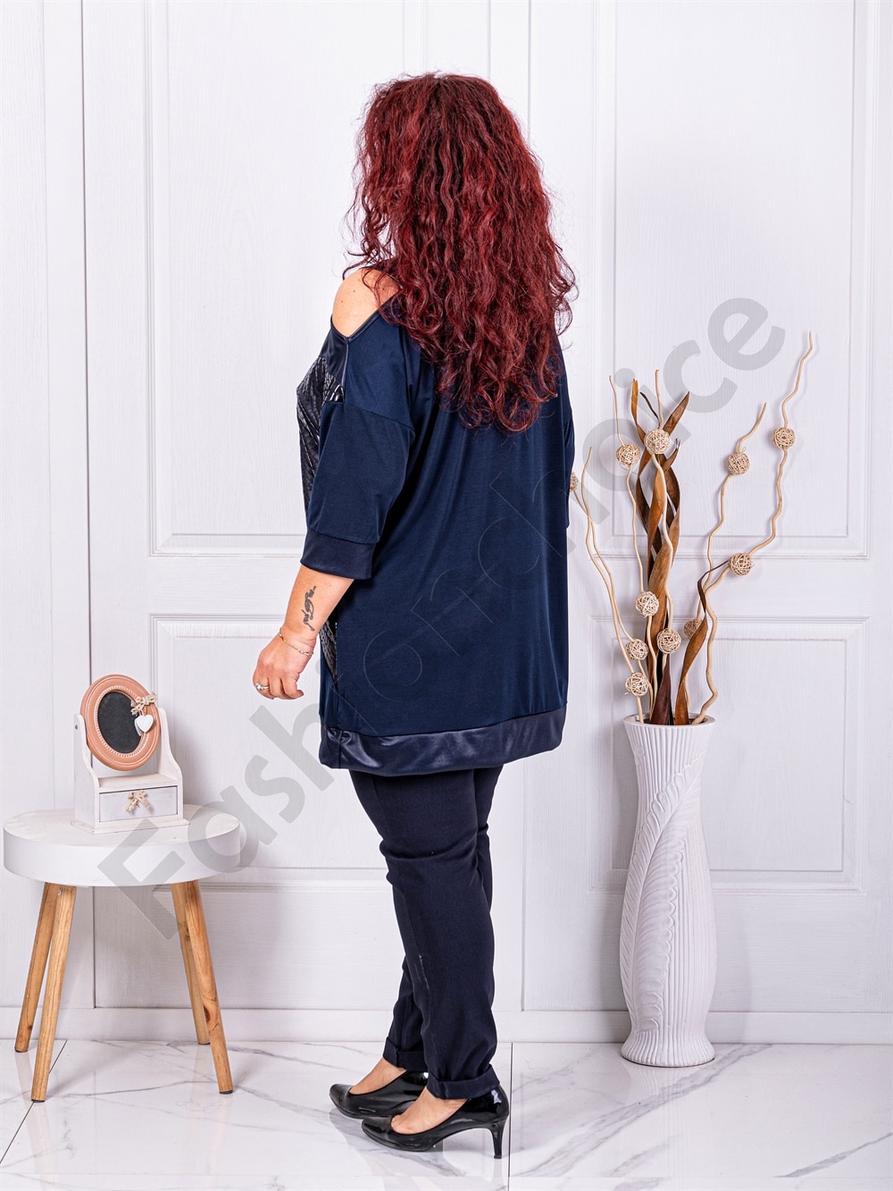 Tunica maxi cu design elegant-albastru inchis cod 1402-2