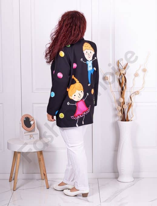 Sacou maxi cu imprimeu buline multicolor-negru cod 978