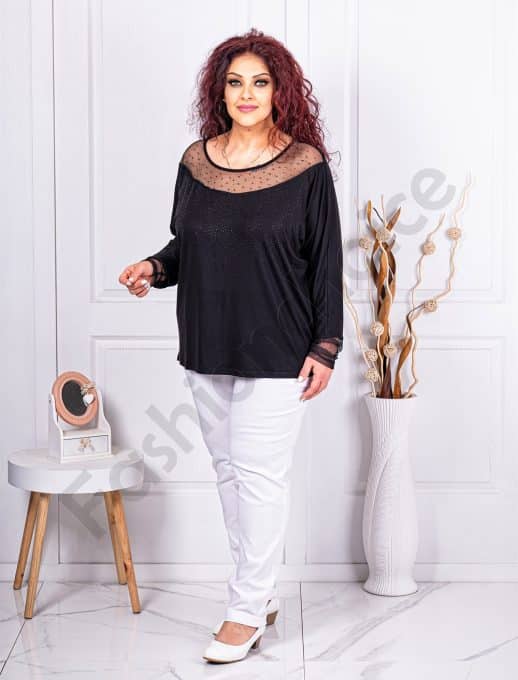 Bluza maxi in combinatie cu tull si pietricele discrete cod 473