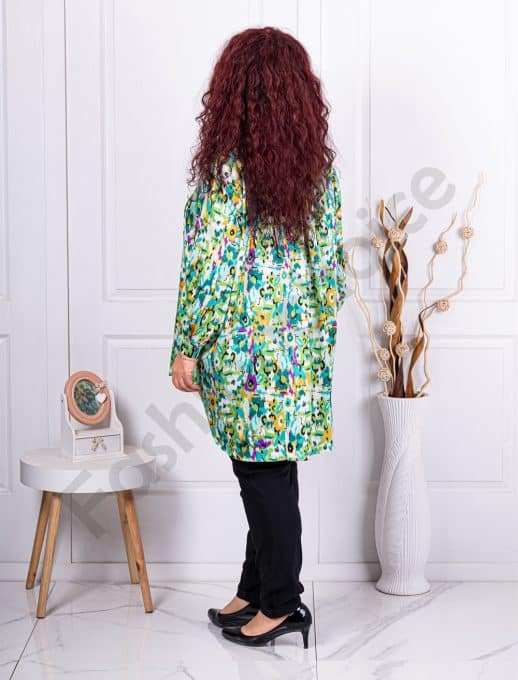 Camasa maxi din satin cu imprimeu multicolor-verde cod 2801-2