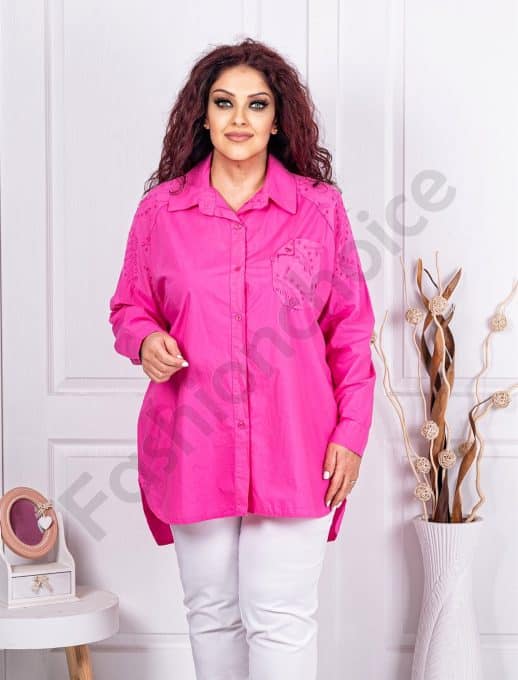 Camasa maxi din bumbac cu broderie-fucsia cod 10331-4