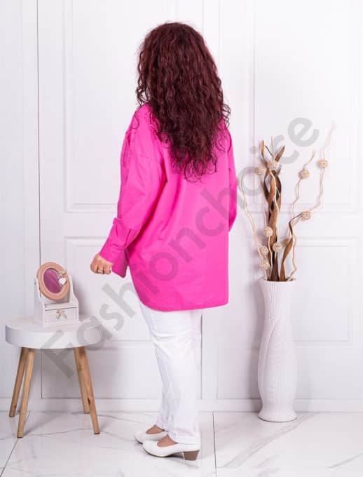 Camasa maxi din bumbac cu broderie-fucsia cod 10331-4