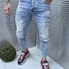 Blugi barbati cu patch-uri si efect prespalat-albastru deschis cod 7080