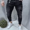 Blugi barbati Skinny Fit cu patch-uri si efect usor prespalat-negru cod 7292