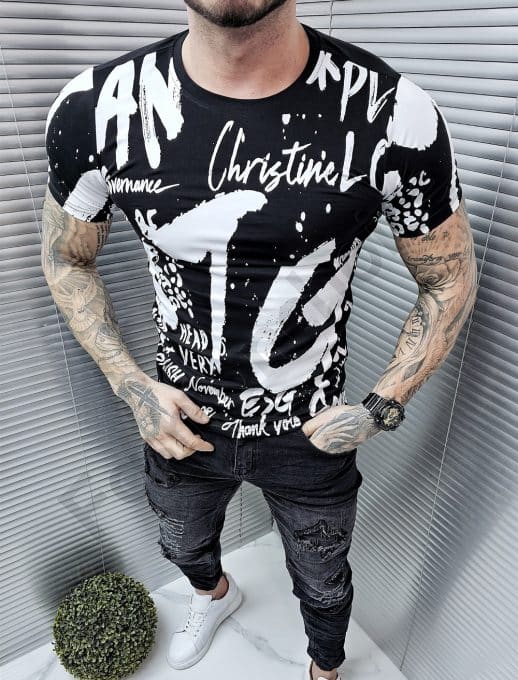 Tricou pentru barbati cu inscriptii-negru cod 6261