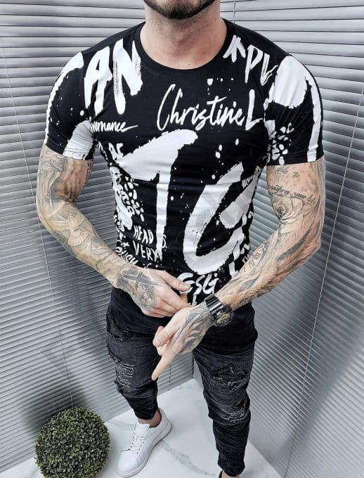 Tricou pentru barbati cu inscriptii-negru cod 6261