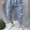 Blugi barbati cu efect rupt si stropi albi-albastru deschis cod 4834-1