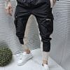Pantalon sport in combinatie cu fas si buzunare cargo-negru/capucino cod 8103-2